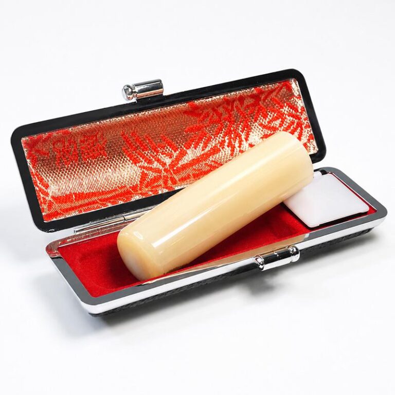 純白牛角印鑑もみ皮ケースセット｜HANKOMANS